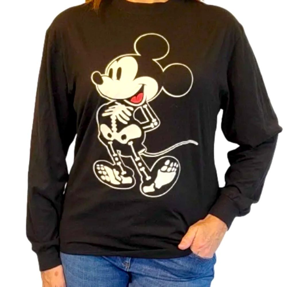 Disney Mickey Mouse Skeleton Glow N Dark T-Shirt Medium Long Sleeve